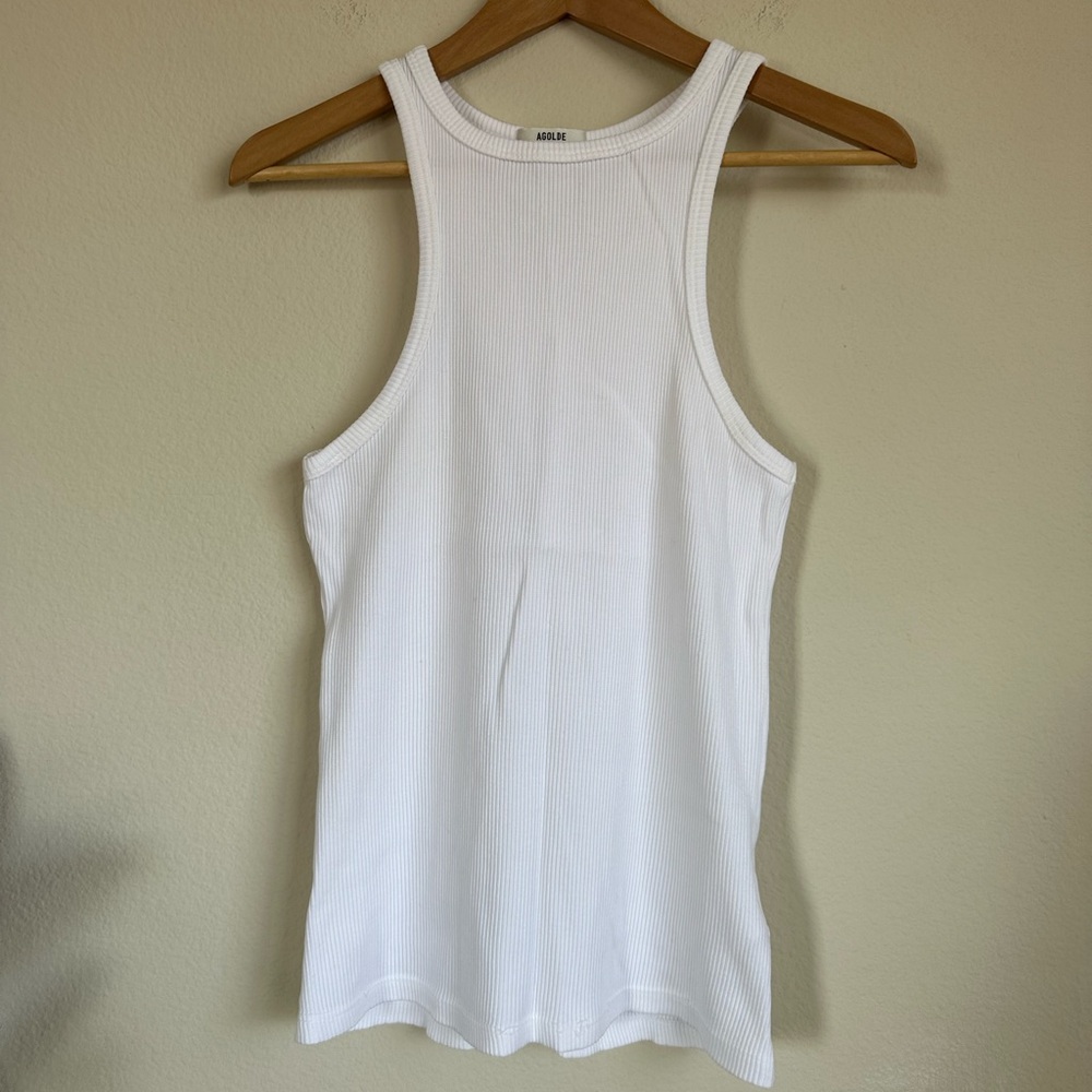 Agolde White Ribbed High Neck Tank - Picture 3 of 10